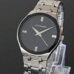 Wittnauer Ladies Dress Watch 8 Diamonds On Black Sun-ray Dial 36mm